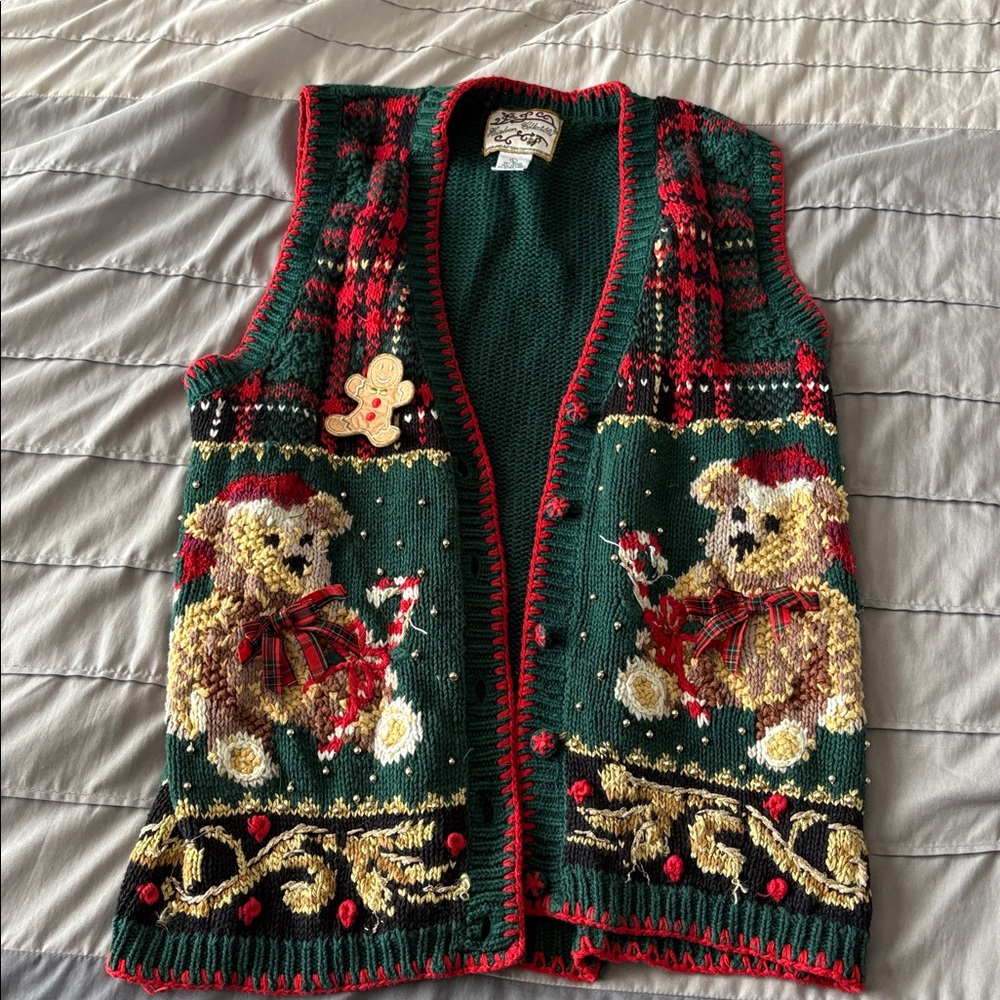 Heirloom Collectibles Festive Green Christmas Sweater Vest